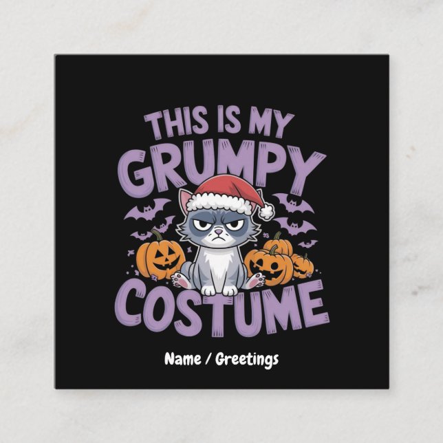 Cartão De Visita Quadrado Grumpy Cat Halloween Costume Funny Holiday Animal  (Frente)