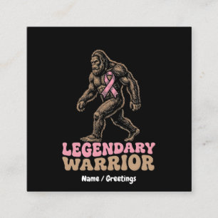 Cartão De Visita Quadrado Guerreiro Lendário Bigfoot Laço Rosa Conscientizaç