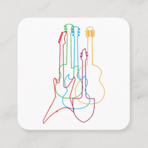 Cartão De Visita Quadrado Guitarras Colorido Presente Clássico Acústico Elét