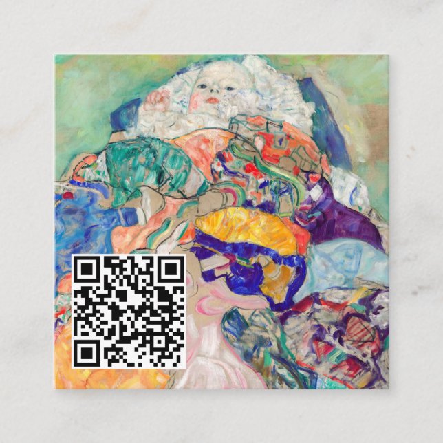 Cartão De Visita Quadrado Gustav Klimt - Bebê/Berço - Código QR (Frente)