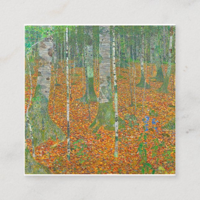 Cartão De Visita Quadrado Gustav Klimt - Floresta Birch (Frente)