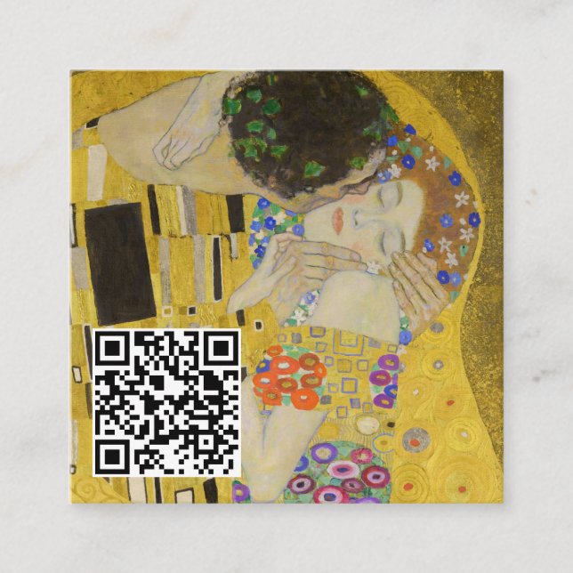 Cartão De Visita Quadrado Gustav Klimt - O Beijo - Código QR (Frente)