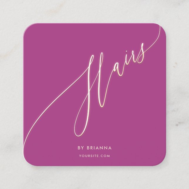 Cartão De Visita Quadrado Hair Beauty Salon Hairstylist Dourado Script (Frente)