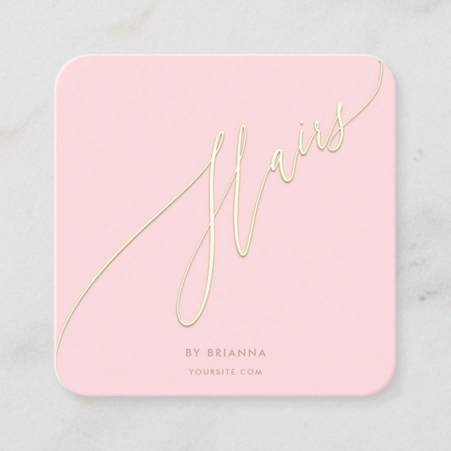 Cartão De Visita Quadrado Hair Beauty Salon Hairstylist Dourado Script (Frente)