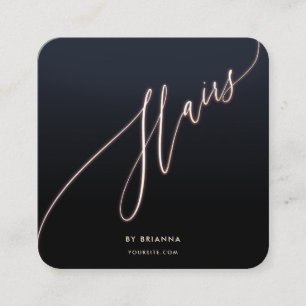 Cartão De Visita Quadrado Hair Beauty Salon Hairstylist Dourado Script