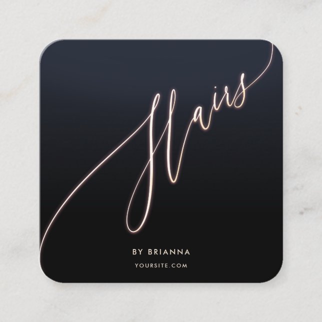 Cartão De Visita Quadrado Hair Beauty Salon Hairstylist Dourado Script (Frente)