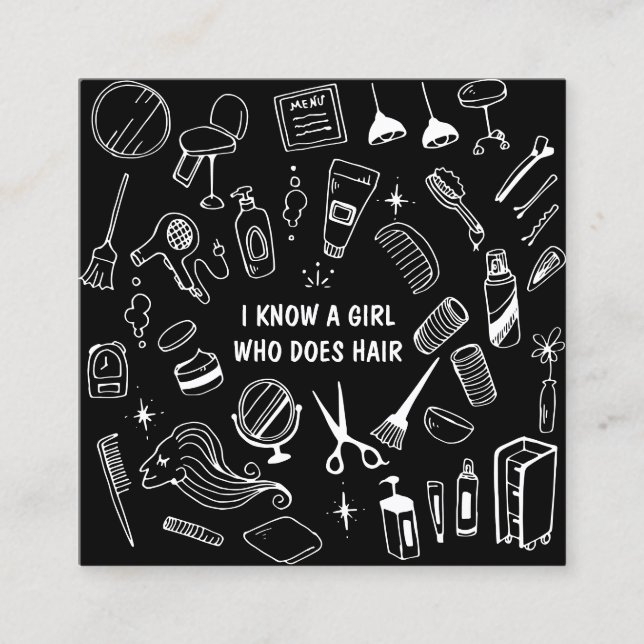 Cartão De Visita Quadrado Hair Salon Stylist Black (Frente)