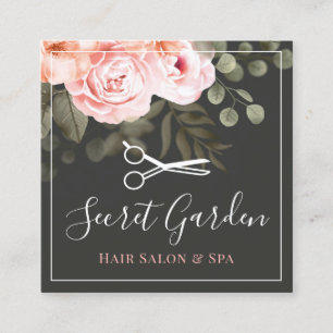 Cartão De Visita Quadrado Hair Salon Stylist Rosa Floral Elegante