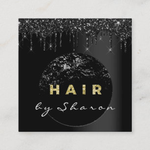 Cartão De Visita Quadrado Hair Stylist Black Drives 6 Punches Glitter