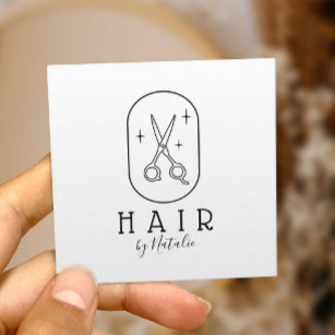 Cartão De Visita Quadrado Hair Stylist Logotipo Minimalista de Tesoura Beaut