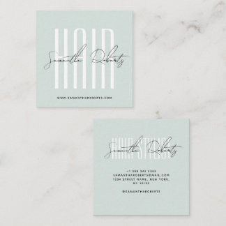 Cartão De Visita Quadrado Hair stylist modern typography script blue