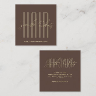 Cartão De Visita Quadrado Hair stylist modern typography script brown