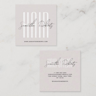 Cartão De Visita Quadrado Hair stylist modern typography script pearl pink