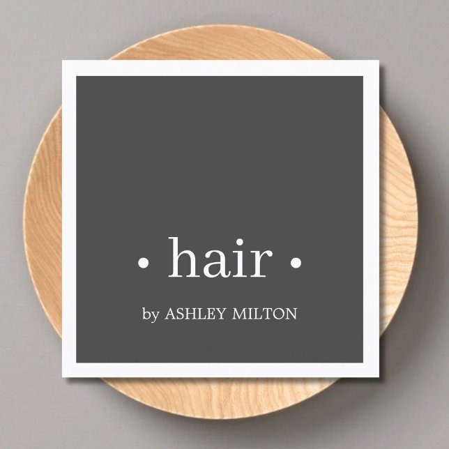Cartão De Visita Quadrado Hairstylist branca mínima para Cinzas elegantes (Criador carregado)