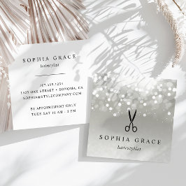 Cartão De Visita Quadrado Hairstylist com Brilho de Platina