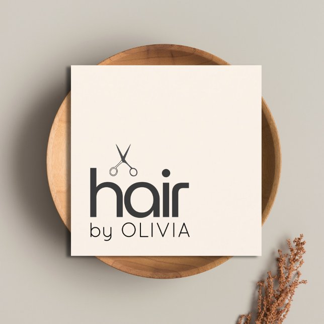 Cartão De Visita Quadrado Hairstylist Mínima de Tesoura Preta do Pastel Eleg (Criador carregado)