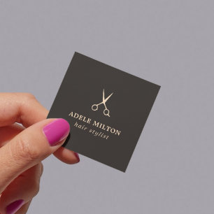 Cartão De Visita Quadrado Hairstylist minimalista de Rosa de tesoura escura