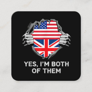 Cartão De Visita Quadrado Half American Half British USA England Flag Mens W