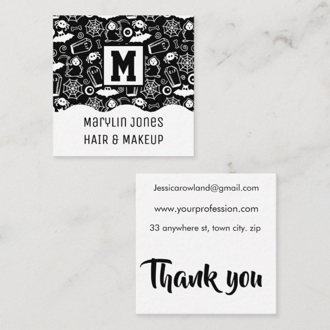 CARTÃO DE VISITA QUADRADO HALLOWEEN DOODLES PADRÕES (Frente/Verso)