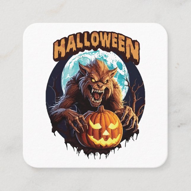 Cartão De Visita Quadrado Halloween Werewolf (Frente)