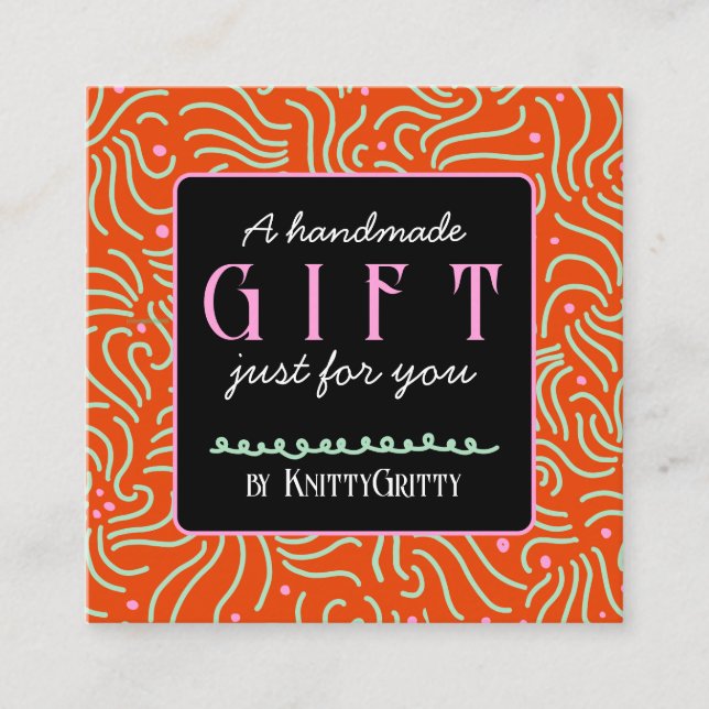 Cartão De Visita Quadrado handmade business holiday red & pink gift card (Frente)