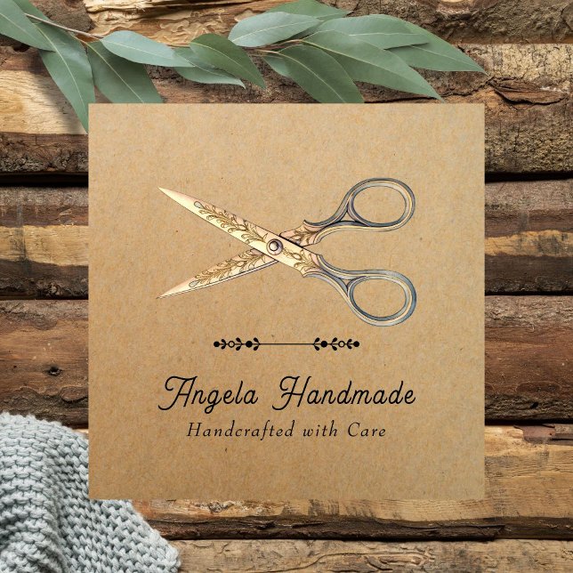 Cartão De Visita Quadrado Handmade Craft Scissors QR Code (Criador carregado)