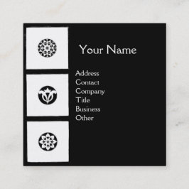 Cartão De Visita Quadrado HARMONIA RENASCENÇA Floral Geométrico Preto Branco