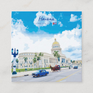 Cartão De Visita Quadrado Havana, Cuba - Alma Clássica Vintage