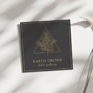 Cartão De Visita Quadrado Herbal + Apotecário Floral Dourado