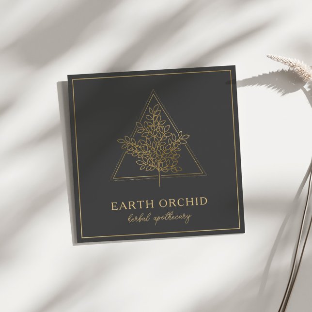 Cartão De Visita Quadrado Herbal + Apotecário Floral Dourado (Criador carregado)