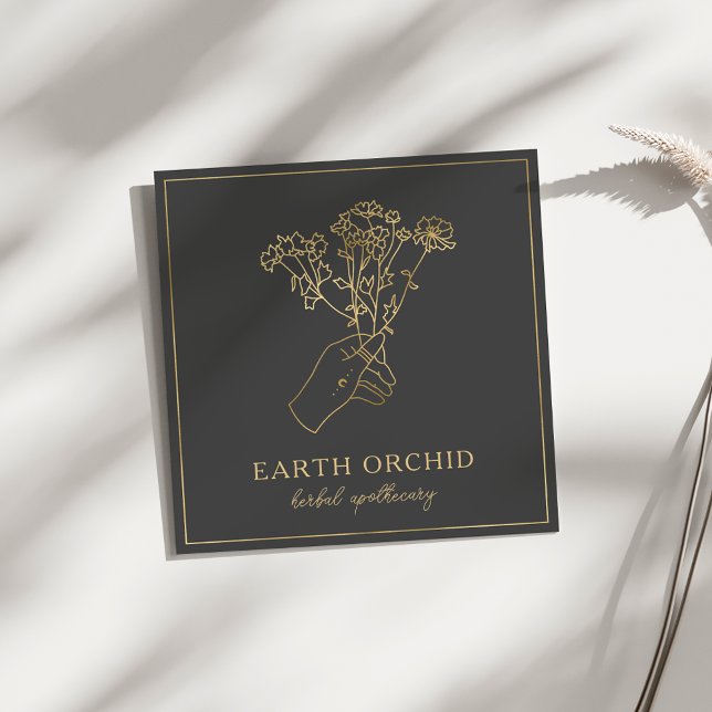 Cartão De Visita Quadrado Herbal + Apothecary Dourado Square Business Ca (Criador carregado)