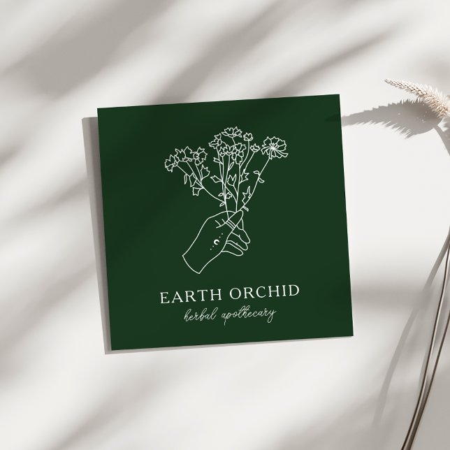 Cartão De Visita Quadrado Herbal + Floral Apothecary Green (Criador carregado)