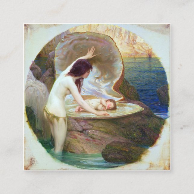 Cartão De Visita Quadrado Herbert James Draper - Um Bebê Água 1900 (Frente)