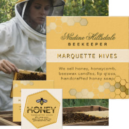 Cartão De Visita Quadrado Hexágono Amarelo Hexágono Estilizado 3D Moderno Me