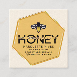 Cartão De Visita Quadrado Hexágono Amarelo Moderno Estilizado Abelhas Comerc