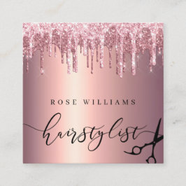 Cartão De Visita Quadrado Hirstilista de tesouras de rosa ouro Elegante
