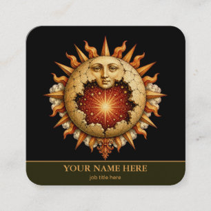 Cartão De Visita Quadrado Holístico Celestial Ouro Sol Lua Preto