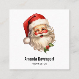 Cartão De Visita Quadrado Holly Jolly Santa Claus Retro Style