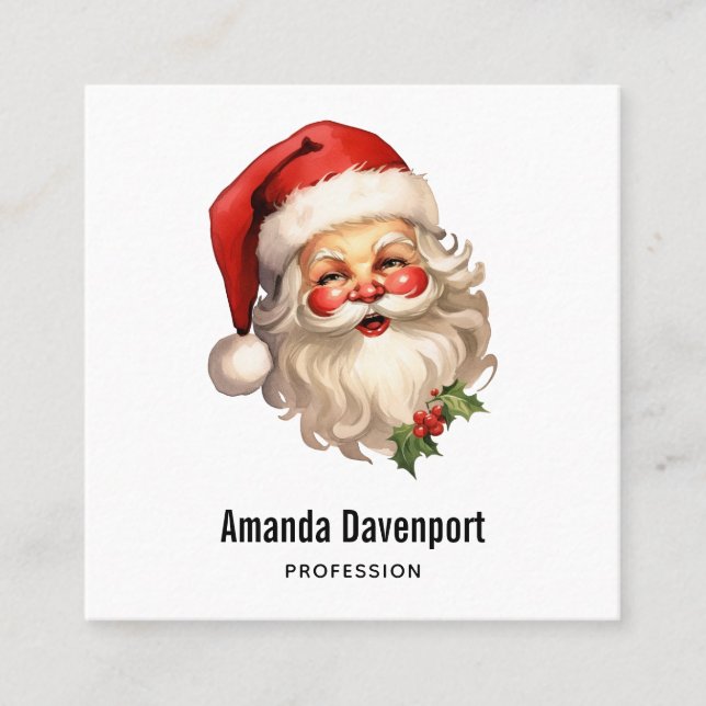 Cartão De Visita Quadrado Holly Jolly Santa Claus Retro Style (Frente)