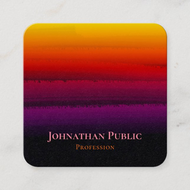 Cartão De Visita Quadrado Holografia Ouro Rosa Brushaft Abstrato (Frente)