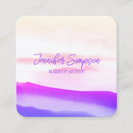 Cartão De Visita Quadrado Holografia Típica de Abstrato rosa e Dourada