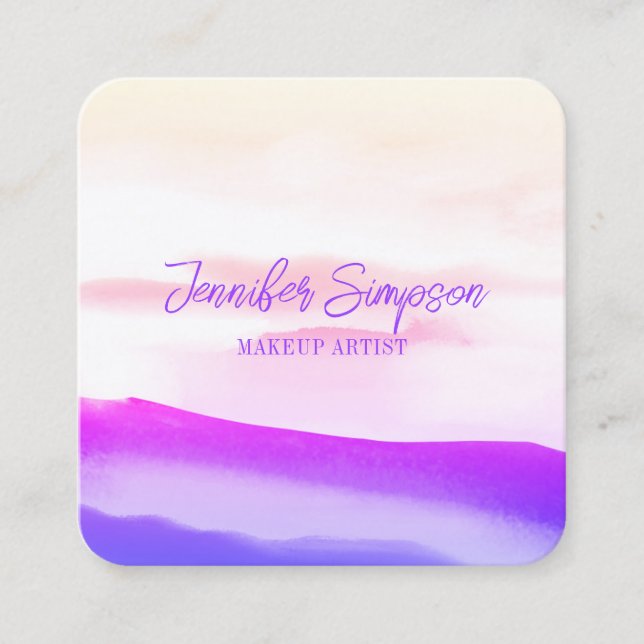 Cartão De Visita Quadrado Holografia Típica de Abstrato rosa e Dourada (Frente)