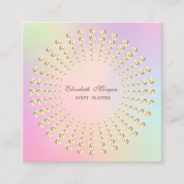 Cartão De Visita Quadrado Holográfico Elegante de Diamantes Dourados Moderno (Frente)