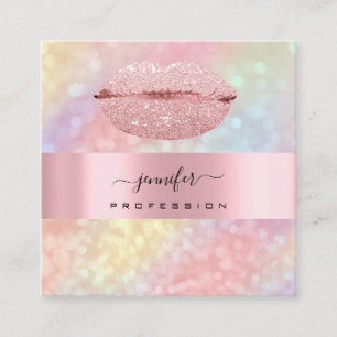 Cartão De Visita Quadrado Holografo do artista Rosa KISS LÁBIOS Maquiagem