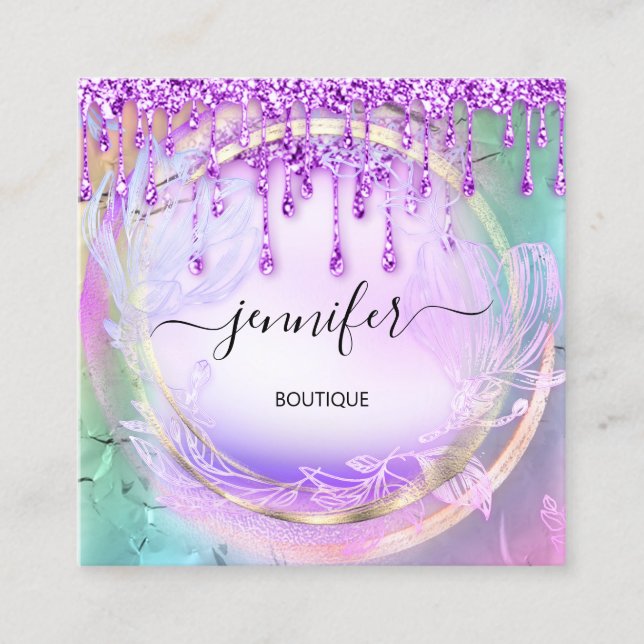 Cartão De Visita Quadrado Hológrafo Floral de Unidades de Compro Professiona (Frente)