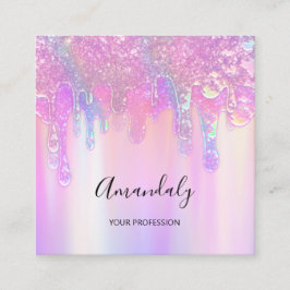 Cartão De Visita Quadrado Holograph Blue Drivers Cosmetics Unhas Logotipo ro