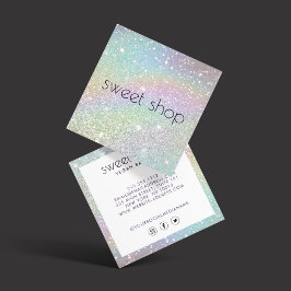 Cartão De Visita Quadrado Holographic Glitter Bakery, Doces