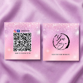 Cartão De Visita Quadrado Holographic Pastel Brand Card with QR Code