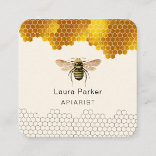 Cartão De Visita Quadrado Honey Beeper Honeycomb Apiarista apicultor Dourado