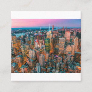 Cartão De Visita Quadrado Horizonte de Nova York ao Pôr do Sol Crepúsculo